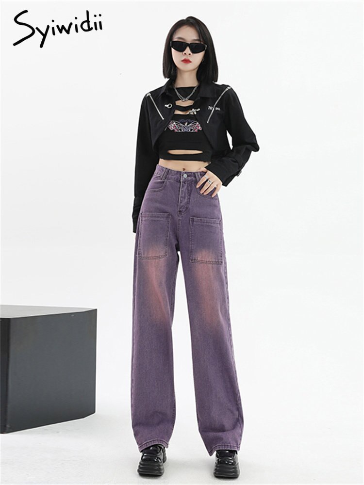 Syiwidii Purple Do Old Jeans for Woman Front Pockets 2022 м 混 ̵  ƮƮ ĳ־ ƮƮ  Ƽ  Y2k